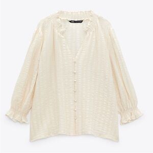 Zara V-Neck Peasant Blouse Button Front Top Rustic NWOT